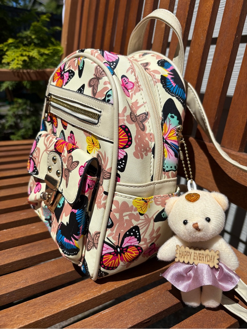 Cream Butterfly Print Mini Backpack - Stylish Women's Bag - Picture 2 of 7